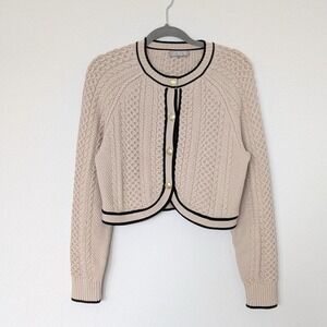 J.Crew Cropped Cable-knit Sweater Lady Jacket Classic Cardigan Size Large